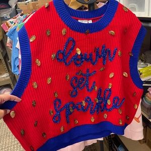 Queen of Sparkles Red + Royal Blue Down Sparkle Football Sweater Vest